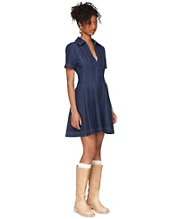 Avec Les Filles Women's Red Fit-and-Flare Collared Mini Dress
