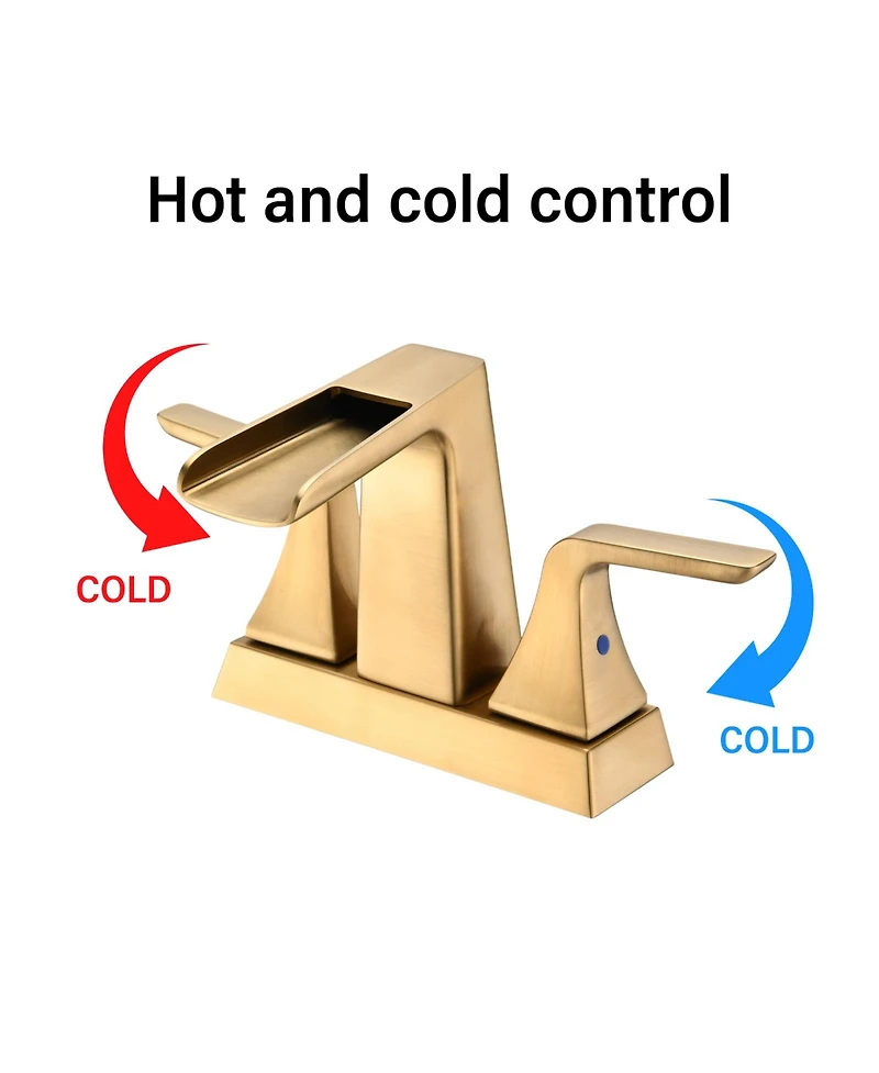 Midola Two Handle 4 Inch Centerset Waterfall Bathroom Sink Faucet, Brushed Golden