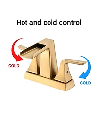 Midola Two Handle 4 Inch Centerset Waterfall Bathroom Sink Faucet, Brushed Golden