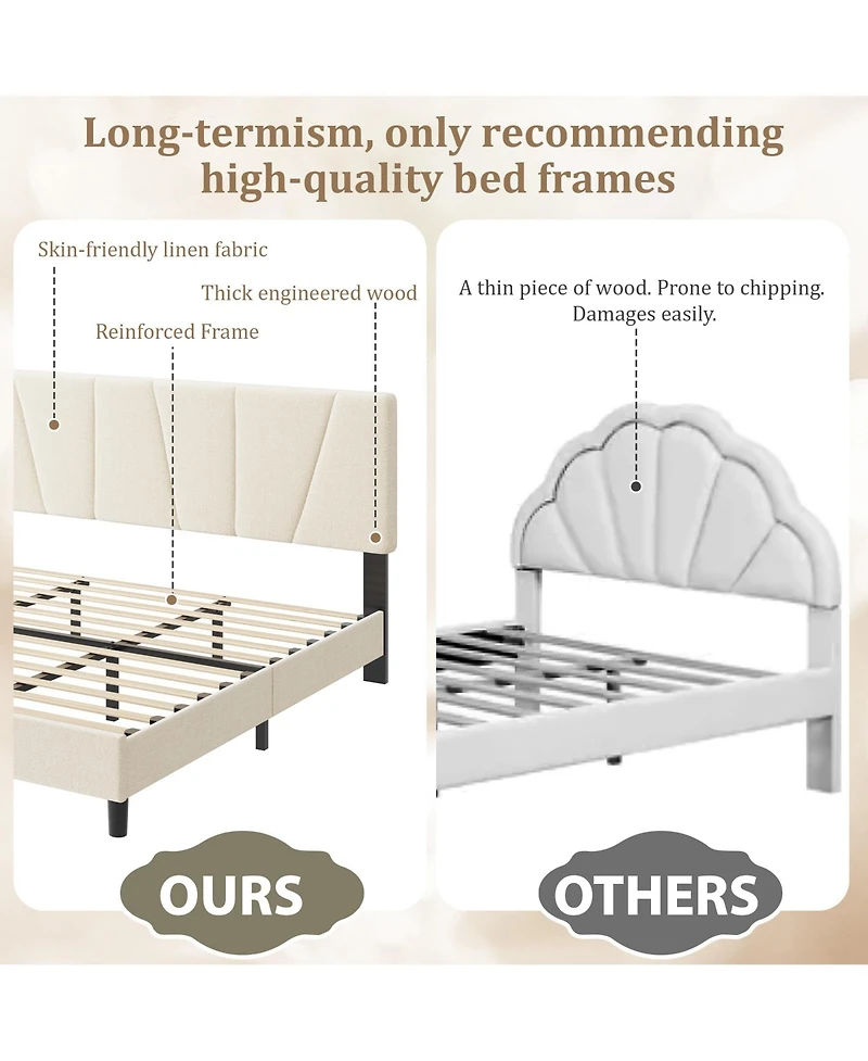 homfan Modern Upholstered Platform Bed Frame with Adjustable Headboard – Wooden Slats, No Box Spring Needed, Easy Assembly, Bedroom Furniture