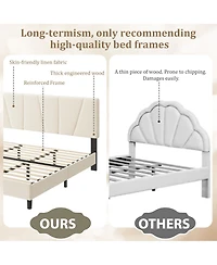 homfan Modern Upholstered Platform Bed Frame with Adjustable Headboard – Wooden Slats, No Box Spring Needed, Easy Assembly, Bedroom Furniture