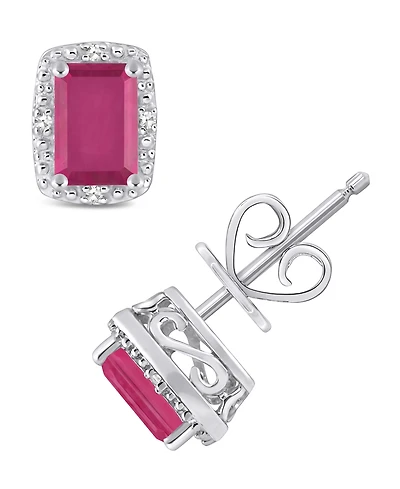 Ruby (1-1/3 ct. t.w.) and Diamond Accent Stud Earrings in Sterling Silver