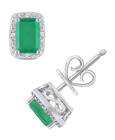 Emerald (1-1/3 ct. t.w.) and Diamond Accent Stud Earrings in Sterling Silver