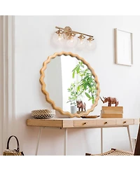 Midola 27.5" Round Wavy Wall Mirror for Bathroom Vanity, Wooden Farmhouse Circle Mirrors for Bedroom, Entryway, Living Room, Kitchen