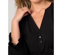 Liverpool Los Angeles Women's Puff-Sleeve Knit-To-Woven Top