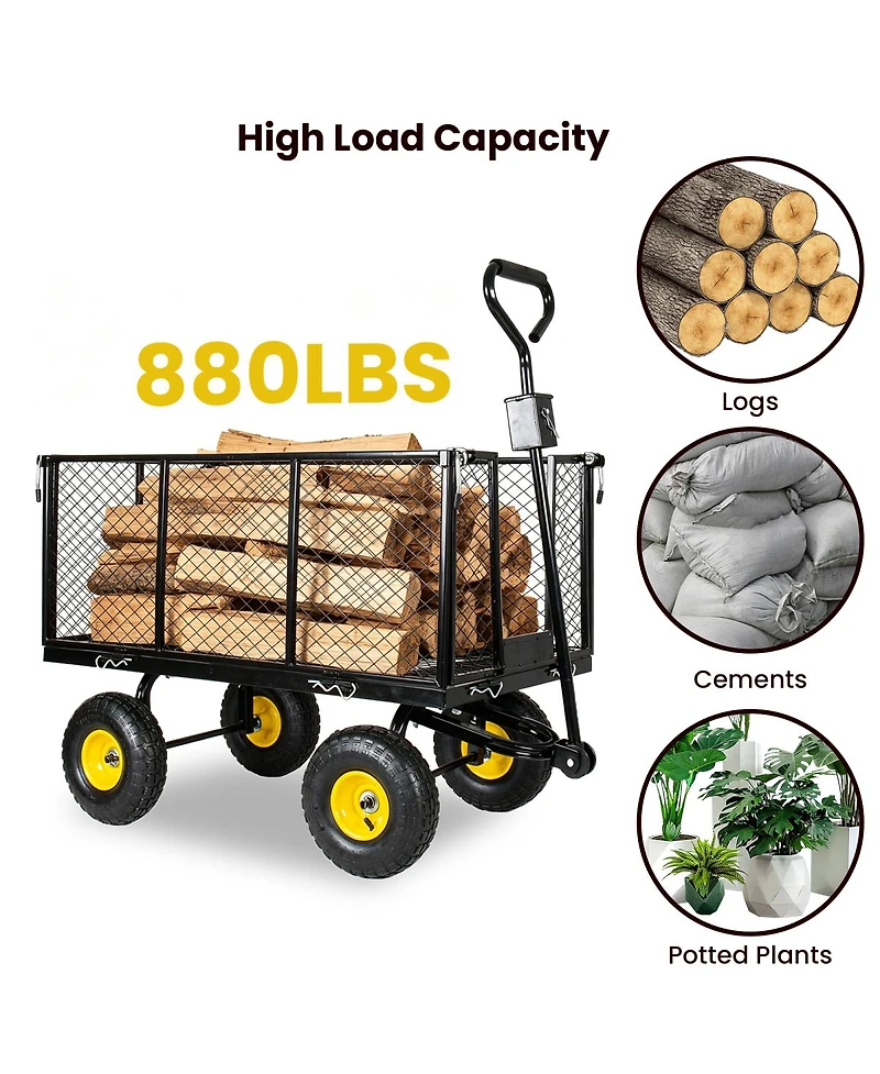 Streamdale Furniture 3-in-1 Oversized Steel Garden Cart 880lbs Capacity Utility Cart with Liner