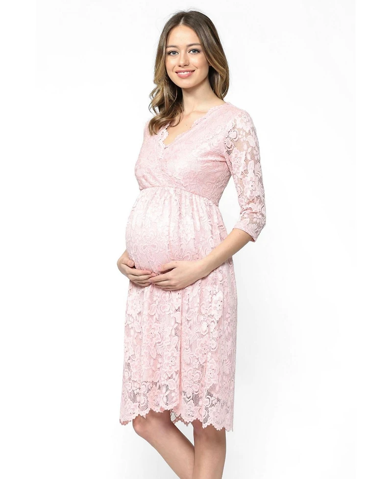 Hello Miz Women's Maternity Floral Lace Wrap Nursing Dress with 3/4 Sleeves