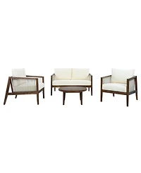 Asagikoiai Outdoor Acacia Wood Rope Patio Sofa Set with Water Repellent Cushions