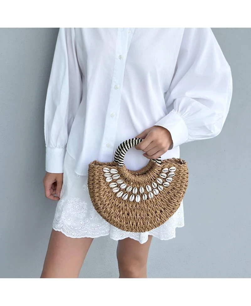 Adornia Women's Basket Arc Shell-Embroidered Handle Bag with Shoulder Strap