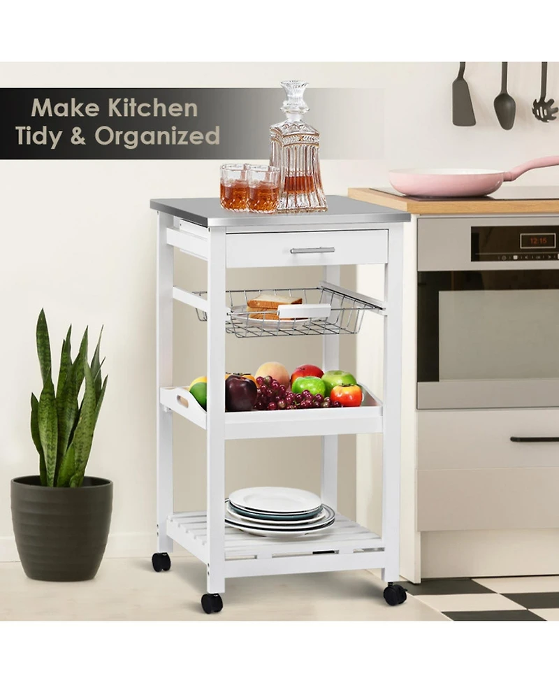 Gouun Rolling Kitchen Island Cart with Stainless Steel Top