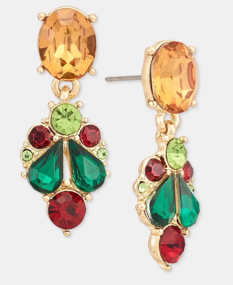Holiday Lane Mistletoe Gold-Tone Glass Drop Earrings, Macy's Exclusive