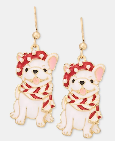 Holiday Lane French Bulldog Holiday Drop Earrings, Macy's Exclusive