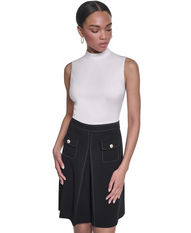 Karl Lagerfeld Paris Women's Mock Neck with Inverted Pleated Skirt Dress
