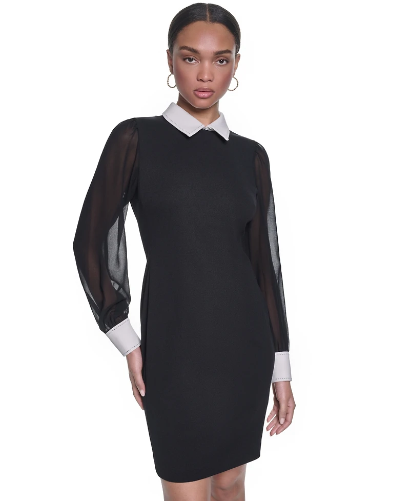 Karl Lagerfeld Paris Women's Scuba Crepe Sheath Collared Dress