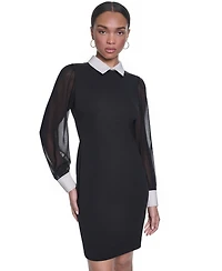 Karl Lagerfeld Paris Women's Scuba Crepe Sheath Collared Dress