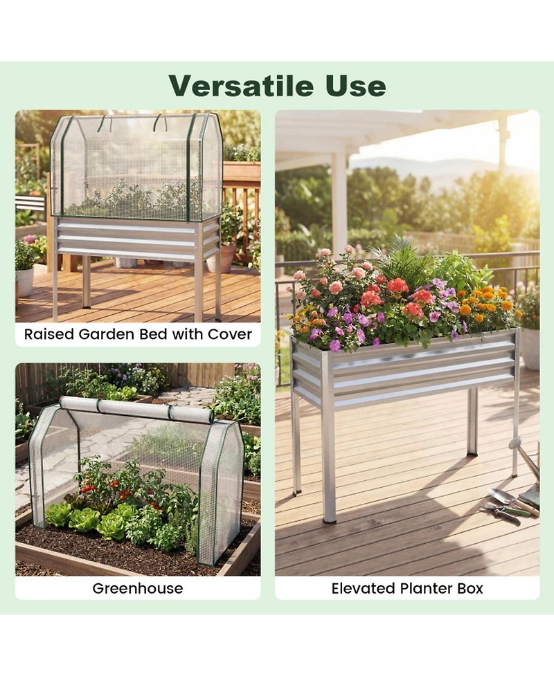 Gouun Galvanized Raised Garden Bed with Legs and Greenhouse Cover