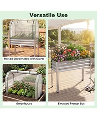 Gouun Galvanized Raised Garden Bed with Legs and Greenhouse Cover
