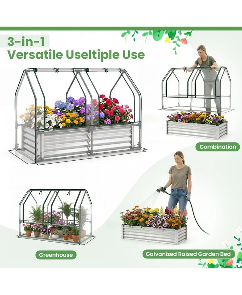 Gouun Small Galvanized Raised Garden Bed with Greenhouse Cover