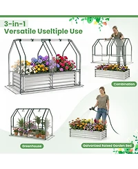 Gouun Small Galvanized Raised Garden Bed with Greenhouse Cover
