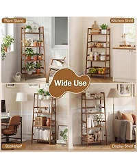 Gouun 4-Tier Bamboo Plant Rack with Guardrails Stable and Space-Saving