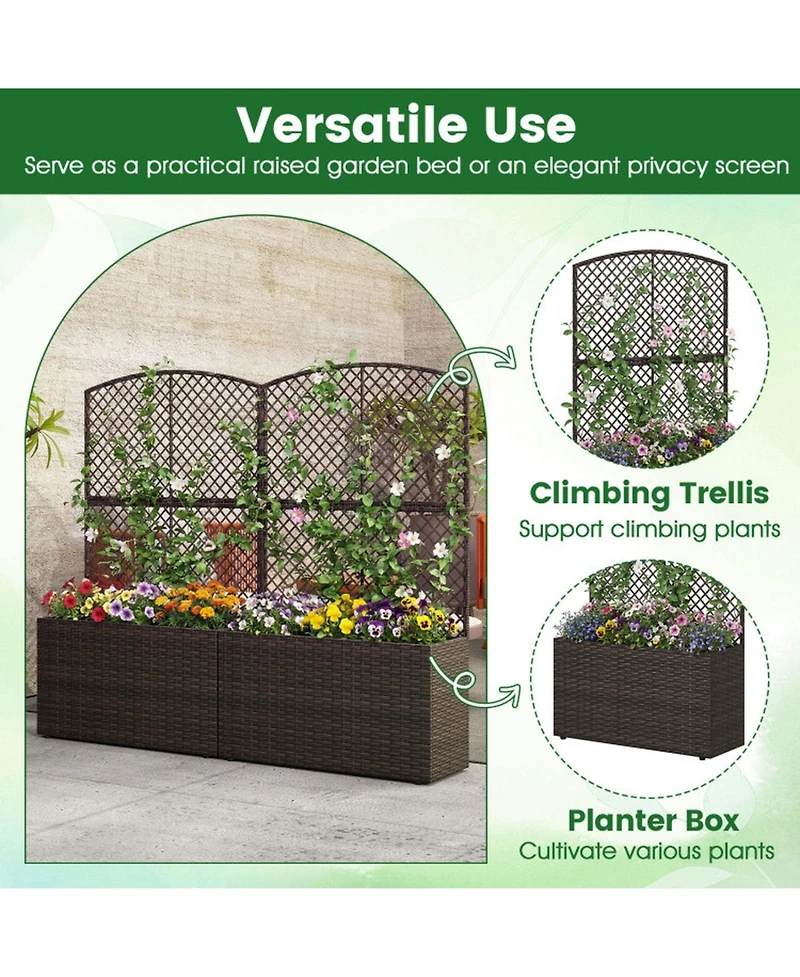 Gouun Set of 2 49 in Raised Garden Bed with Trellis and Wicker Planter Box