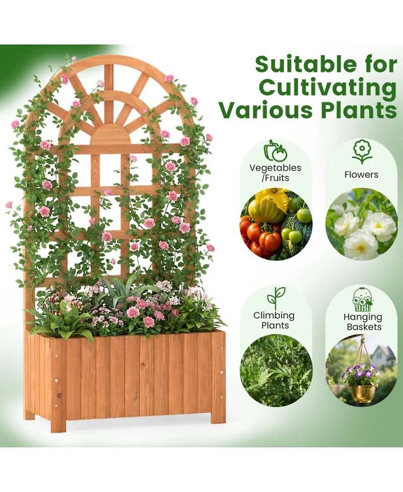 Gouun Wooden Raised Garden Bed with Trellis 48 in Outdoor Privacy Screen