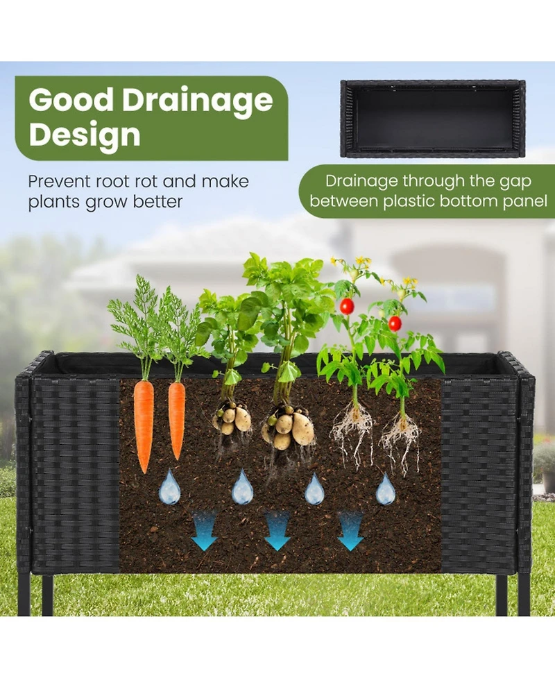 Gouun Elevated Garden Planter with Rattan Finish and Bottom Shelf