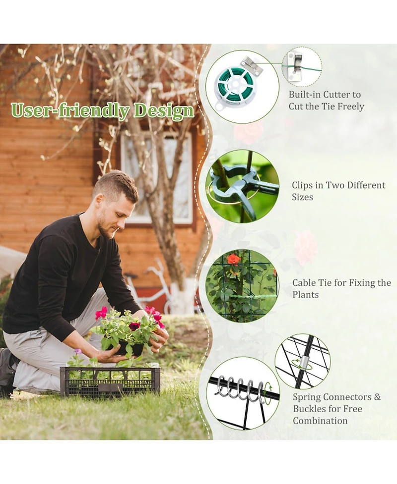Gouun A-Frame Garden Trellis Set with Ground Stakes Cable Ties and Connectors