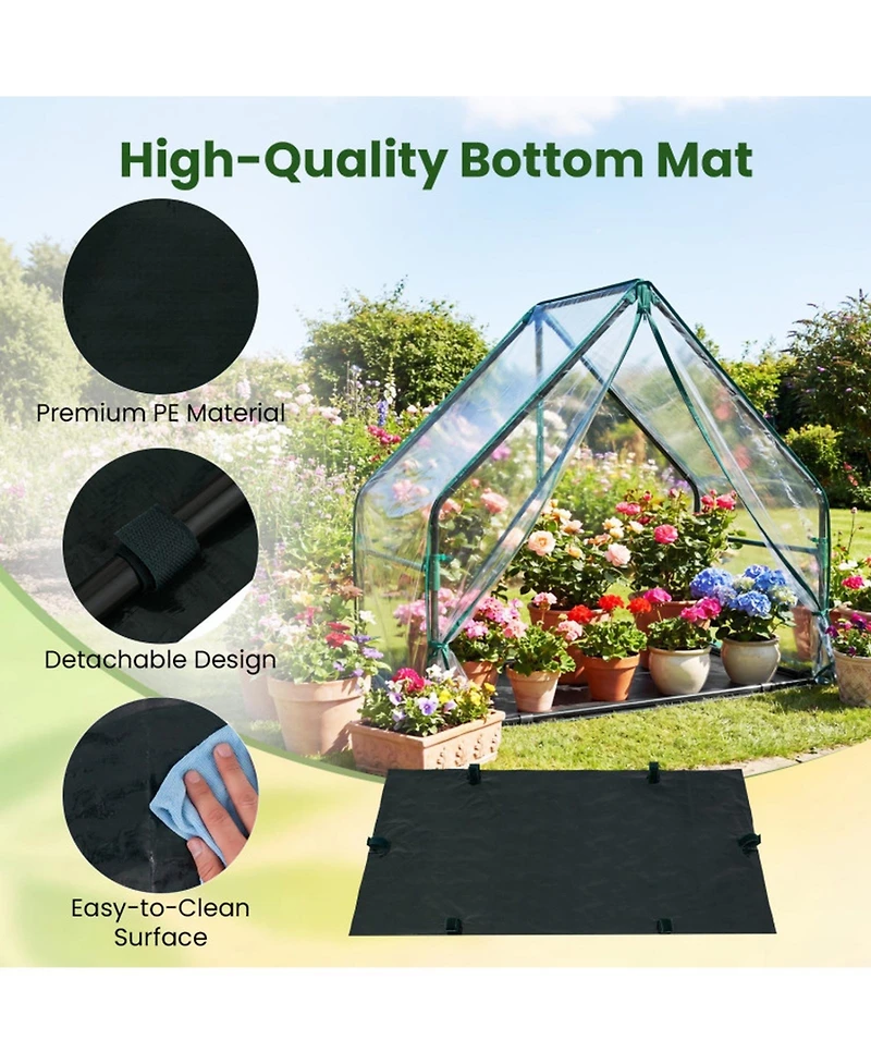 Gouun Mini Greenhouse Metal Frame with Waterproof Bottom Mat and Wind Ropes
