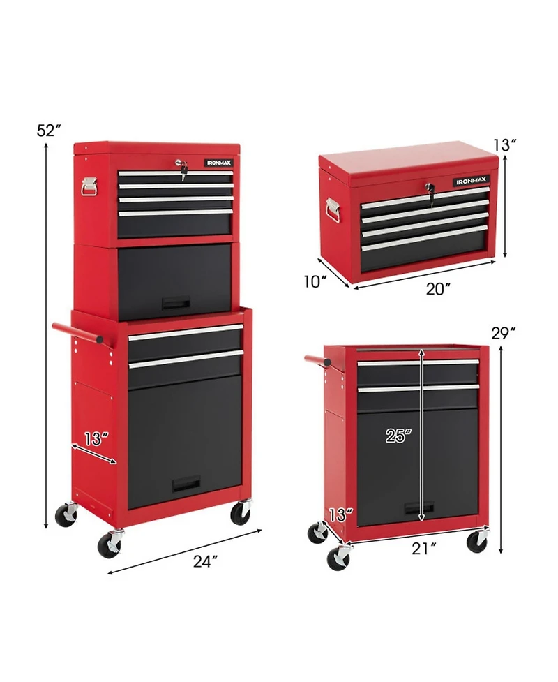 Gouun 6-Drawer Rolling Tool Chest with Heightening Cabinet