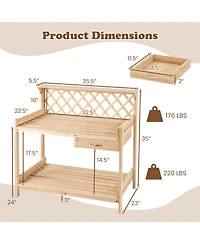 Gouun Wooden Garden Potting Bench with Lattice Trellis and Drawer