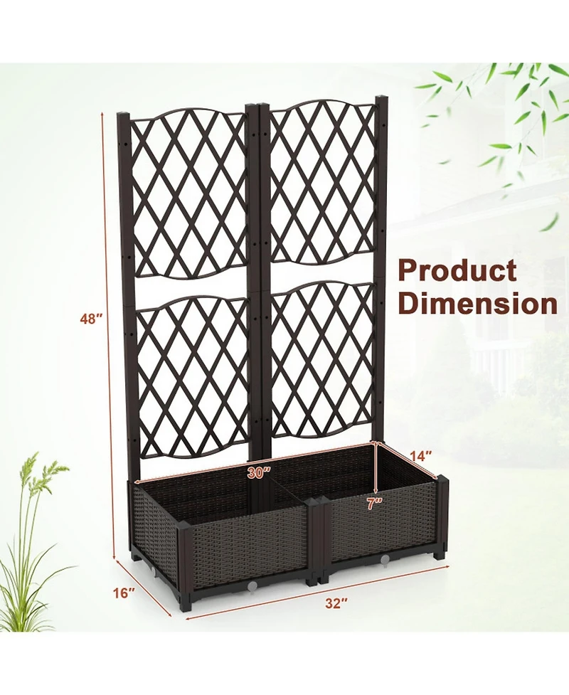 Gouun Set of 2 Pe Rattan Raised Garden Beds with Climbing Trellis