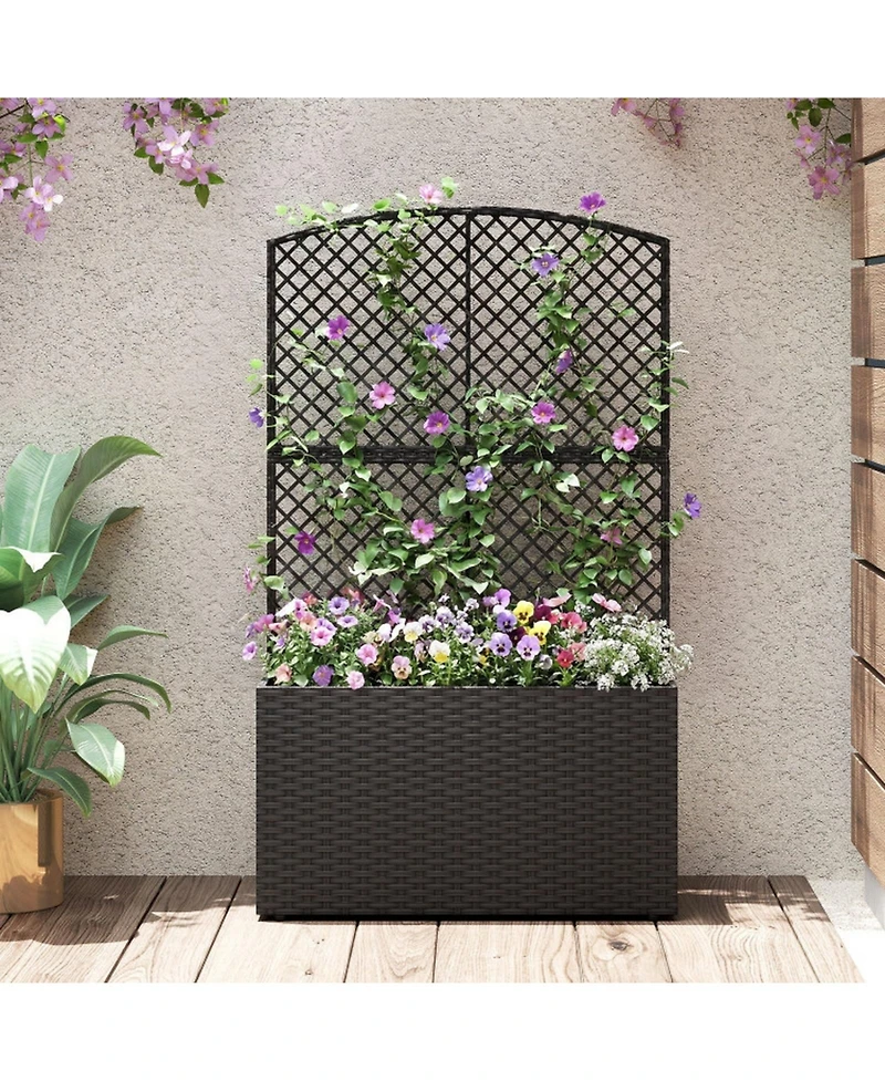 Gouun 49-Inch Raised Garden Bed with Wicker Trellis Planter Box