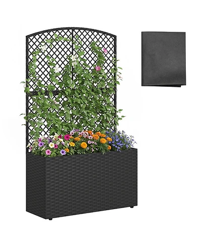 Gouun 49-Inch Raised Garden Bed with Wicker Trellis Planter Box