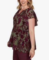 Ruby Rd. Plus Tropical Print Gauze Flutter-Sleeve Top