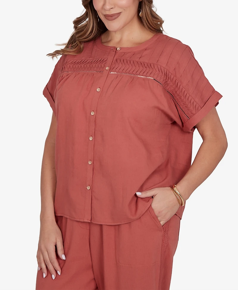 Ruby Rd. Plus Lightweight Pleated Short-Sleeve Top