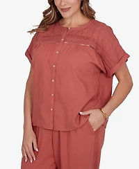 Ruby Rd. Plus Lightweight Pleated Short-Sleeve Top