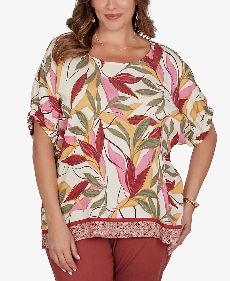 Ruby Rd. Plus Textured Leaf Print Short-Sleeve Top