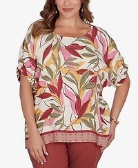 Ruby Rd. Plus Textured Leaf Print Short-Sleeve Top