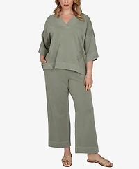 Ruby Rd. Plus Tropical Embroidered French Terry Knit Top