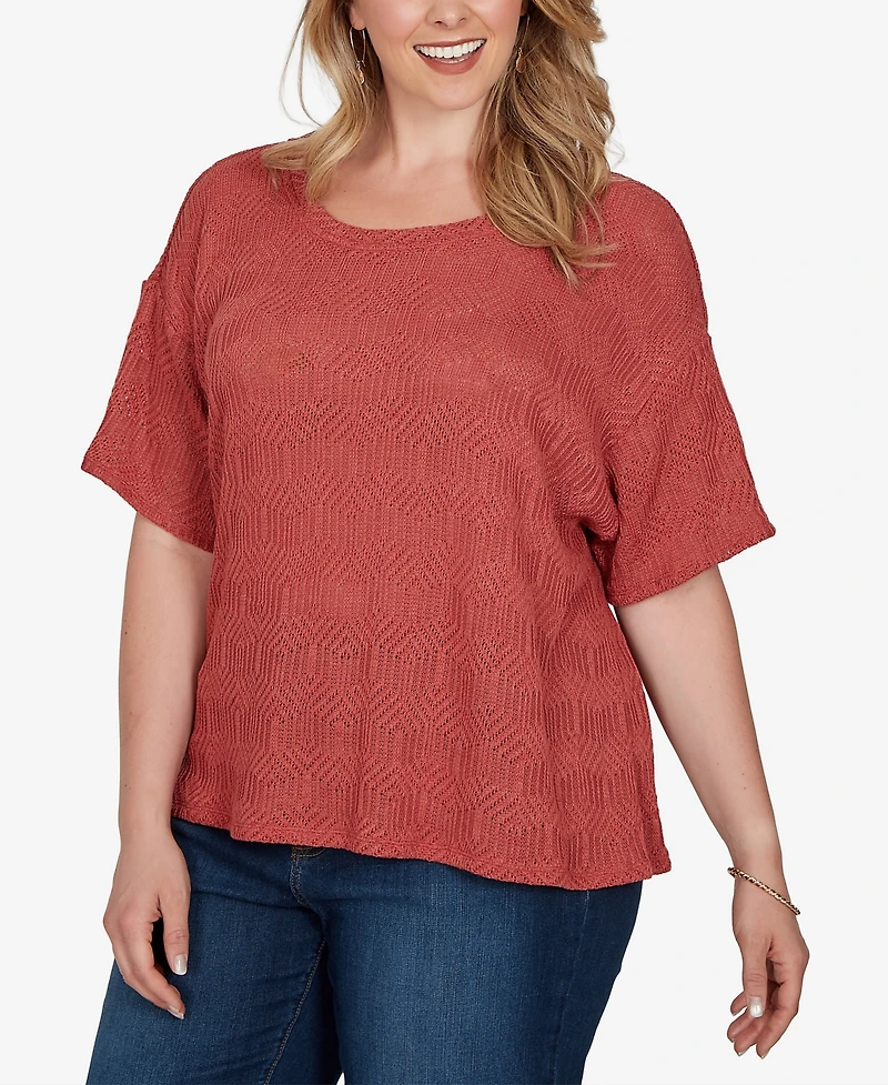 Ruby Rd. Plus Crochet Diamond Textured Knit Top