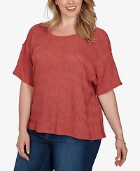 Ruby Rd. Plus Crochet Diamond Textured Knit Top