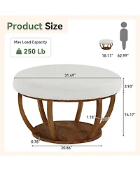Tribesigns 31.5" Round Storage Ottoman Coffee Table, 2-Tier Modern Circle Upholstered Coffee Table with Storage and Solid Wood Base