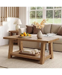 Tribesigns Rustic Solid Wood Coffee Table, 2-Tier Rectangle Accent Center Table with Lower Storage Shelf, Farmhouse Simple Cocktail Tea Tables