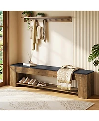 Tribesigns 71-Inch Extra Long Entryway Bench with Shoe Storage, Farmhouse Shoe Bench with 2 Shelves, Wooden Indoor Seating