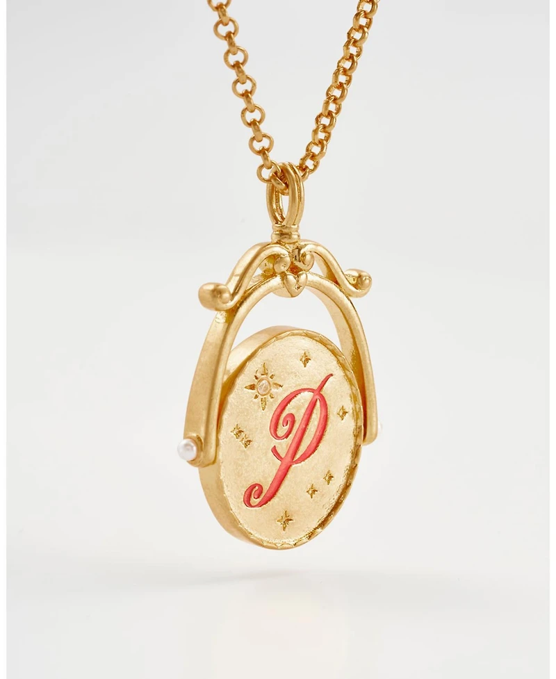 Fable England P Initial Peony Gold Spinner Chain Necklace