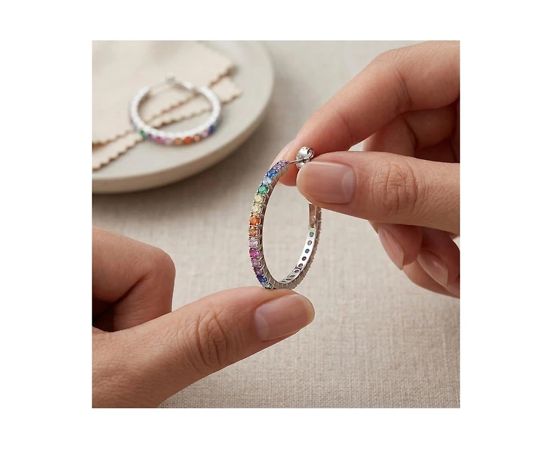 Rachel Glauber Chic White Gold Plated Cz Hinge Hoop Statement Earrings