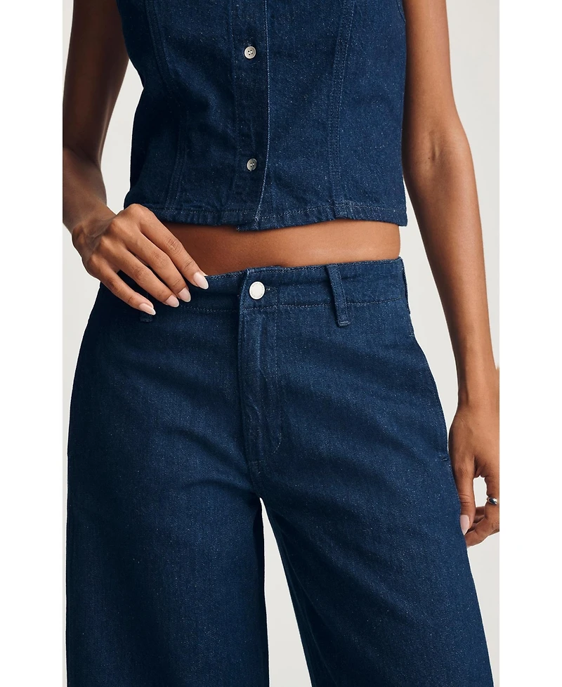Mavi Jeans Women's Siena High Rise Wide Leg Chino Dark Linen Denim