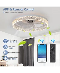 Clihome Acrylic Ceiling Fan Light with Remote Control, Dimmable Led Chandelier, 6-Speed Adjustable
