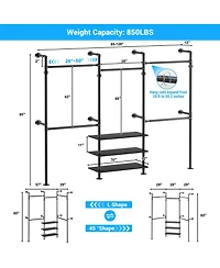 Aheaplus Industrial Pipe Clothing Rack Wall Mounted Closet System